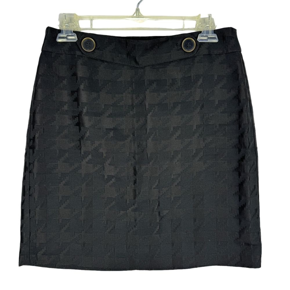 Ann Taylor LOFT Pencil Skirt Black Houndstooth Sz 2